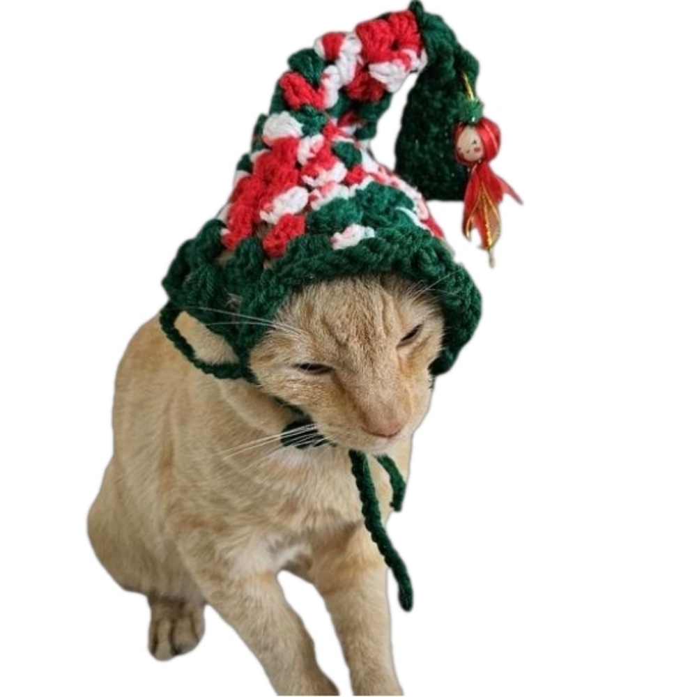 Handmade Crochet Santa Hat for Medium to Large Pets Christmas Dog or Cat Costume - Picture 5 of 17